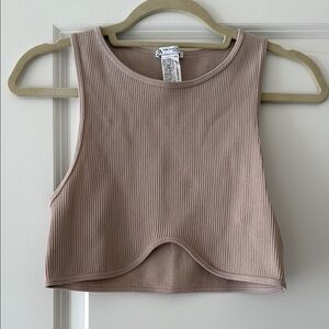Women's Ribbed Crop Top - Tan